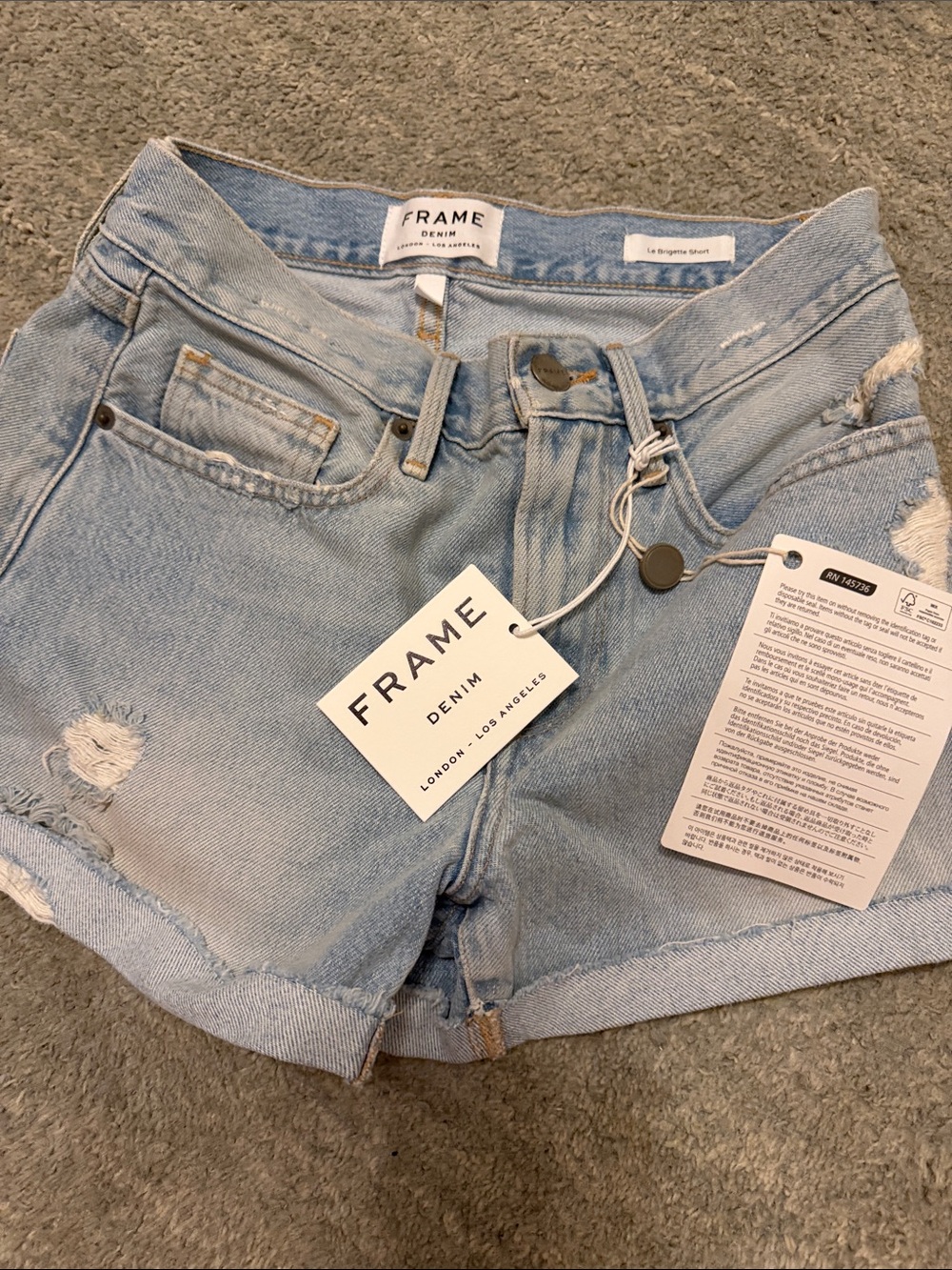 Frame Denim Light Blue Distressed Cuffed Jean Shorts